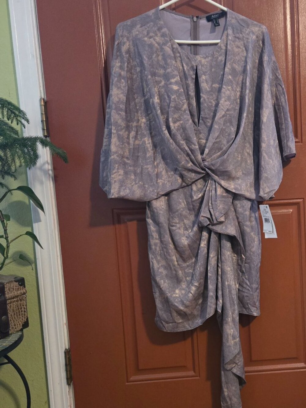 Aidan Mattox Women's Purple Draped Keyhole-Front Mini Kimono Dress Size 6